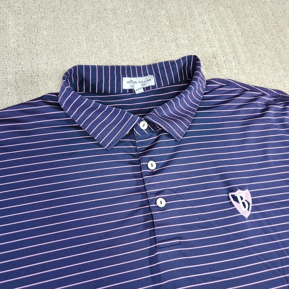 Peter Millar Polo Shirt Men XXL Summer Comfort Performance Golf Blue Stripe